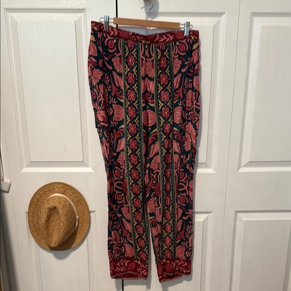 Farm Rio Floral Patterned Pants - Pink and Green L - Picture 1 of 13